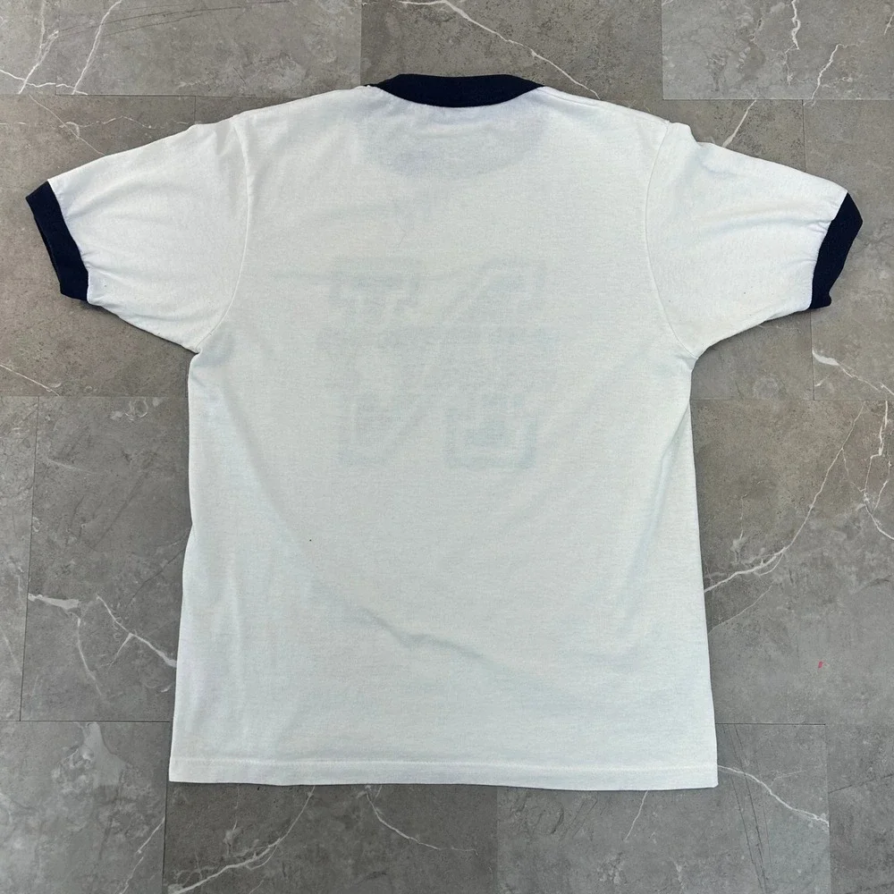 80s Vintage Navy Midshipmen Graphic Ringer Tee Mens Large Distressed Shirt